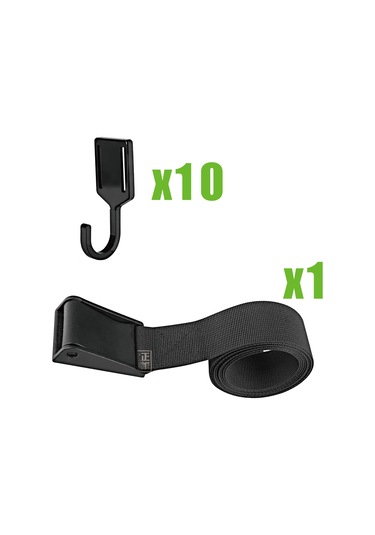 Yunboo Kamp Ağacı Kanca Seti - Dış Mekan Kullanıma Uygun 10 Adet Kanca Ve 1 Askı Bandı Siyah Siyah