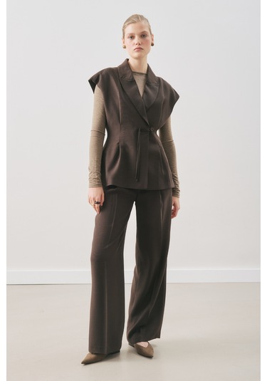 Dökümlü Tencel Pileli Pantolon Acı Kahve Acı Kahve