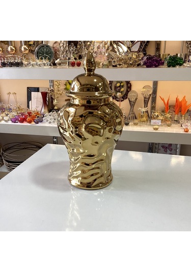 Dekoratif Seramik Gold Renk Küp 27 Cm