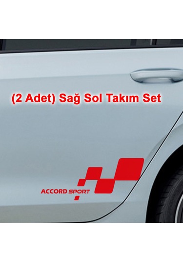 2 Adet Accord Sport Sticker - Accord Sticker - Kapı Altı Sticker - 40cm X 16cm - Kırmızı