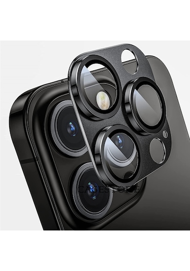 Nettech Apple Uyumlu iPhone 14 Pro Max Metalik Seri Kamera Cam Koruyucu - Siyah