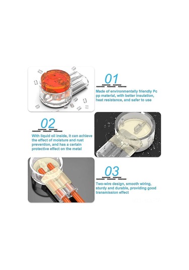 Konesam K1 Uy Jel Dolgulu Su Geçirmez Konnektör, 2 Yollu Tel Bağlayıcı, 0.4-0.7mm İletkenler İçin, Hızlı Basma Bağlantı, Turuncu/beyaz, 200 Adet