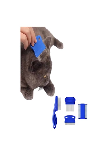 4'lü Bit Pire Tarağı Set Kedi Köpek Evcil Hayvan Tüy Toplayıcı Mavi