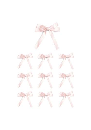 10 Adet Pudra Pembe Saten Fiyonk Süsleme Küçük Kurdele Seti