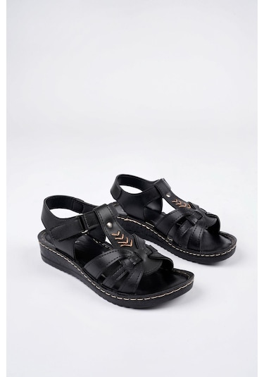 Muggo Soft Kadın Garantili Günlük Ortopedik Kaymaz Taban Comfort Rahat Sandalet Siyah