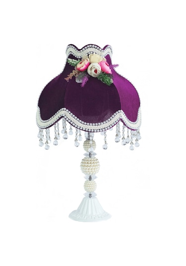 Mürdüm Kadife 3d Çiçek Dekorlu Gece Lambası Abajur 50x30cm Ab0025p