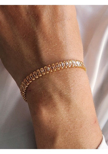 Eva Takı Su Yolu Baget Model Gold Çelik Bileklik Altın