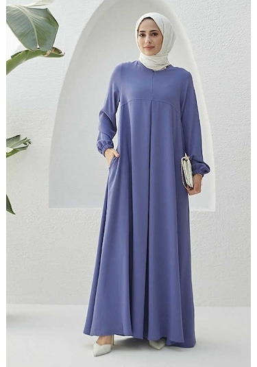 Neways 6482- Ön Tek Pileli Krep Elbise Eflatun