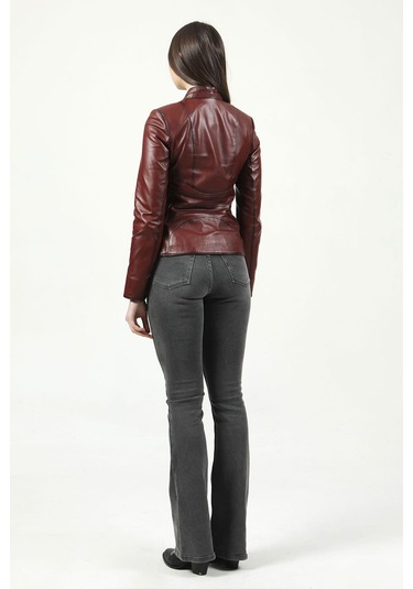 Dericlub Yb-2157 Gerçek Deri Kadın Mont Bordo