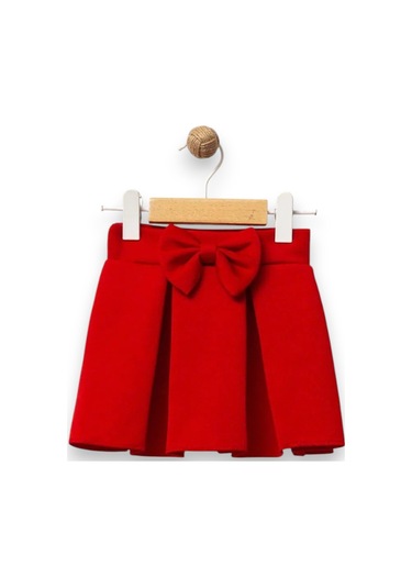 Fiyonklu Kız Çocuk Etek Kırmızı