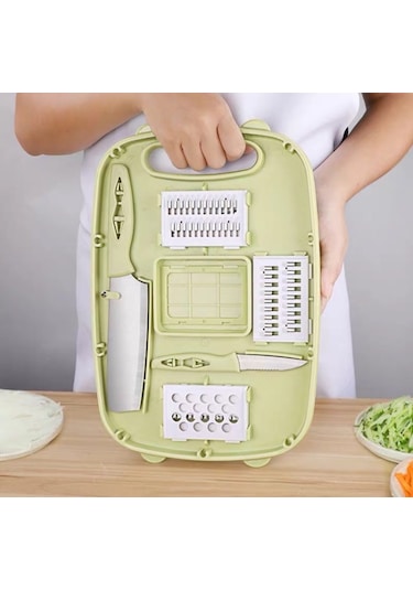 9'u 1 Arada Katlanır Plastik Çok Fonksiyonlu Ev Kesme Tahtası Yeşil