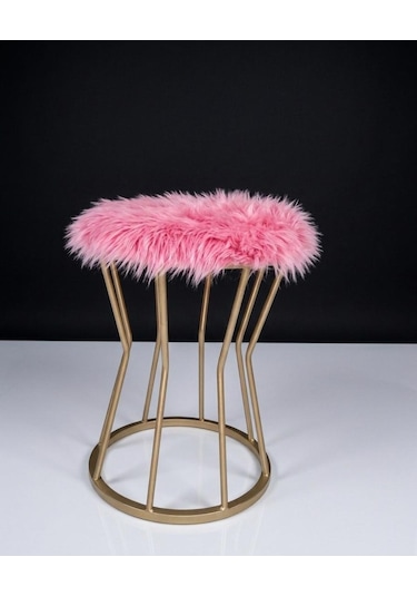 Pembe Peluş Kumaş Metal Puf Bonj