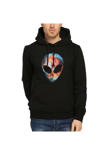 Bant Giyim - Alien Cosmos Siyah Kapşonlu Erkek Sweatshirt Hoodie