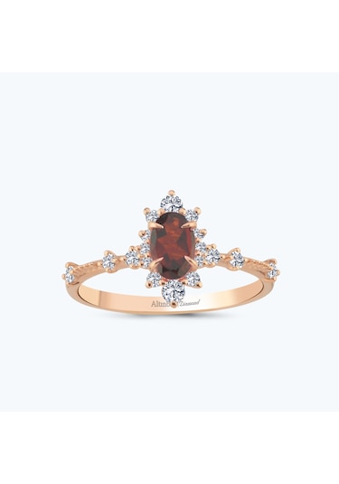 Altınbaş Pırlanta Garnet Taşlı Oval Yüzük Pnf004pgrn-14k