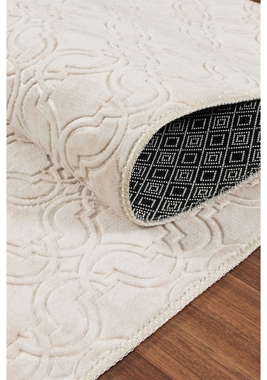 Yıkanabilir Kaymaz Tabanlı Violin Embos Kesme Rulo Halı Yolluk Krem