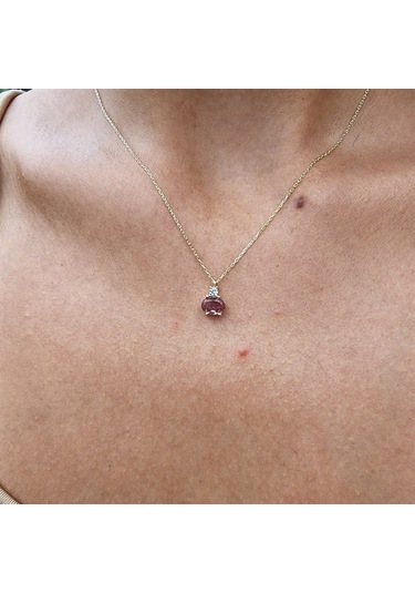 1.15ct Sultanayt 0,20ct Pırlanta Signty Sade Modern Tasarım Minimal Doğal Taşlı 14 Ayar Altın Kolye