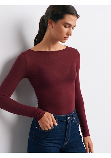 Dilvin 32122 Kayık Yaka Modal Kaşmir Ultra Hafif Bluz-bordo Bordo