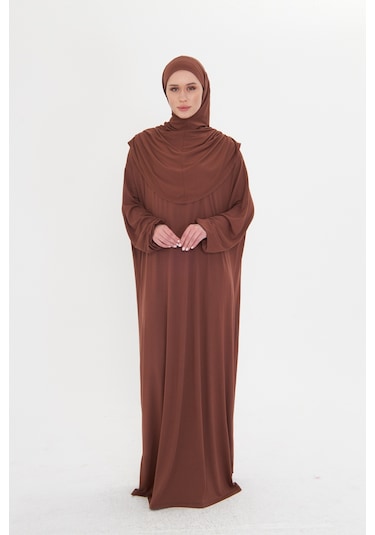 Tek Parça Namaz Elbisesi Viskon Düz 2503 14 Kahverengi