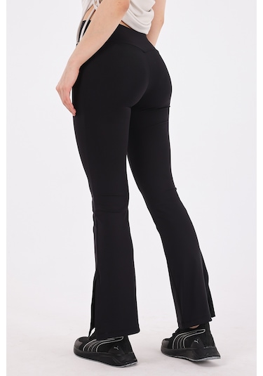 Scorp Ivy Kadın Yüksek Bel Yırtmaçlı Bol Paça Spor Tayt Siyah STANDART