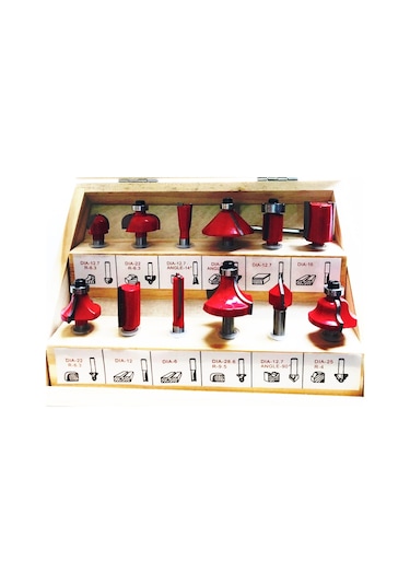 12 Parça Freze Uç Takımı Ahşap Oyma Ağaç Delme Çantalı Set 6  Mm