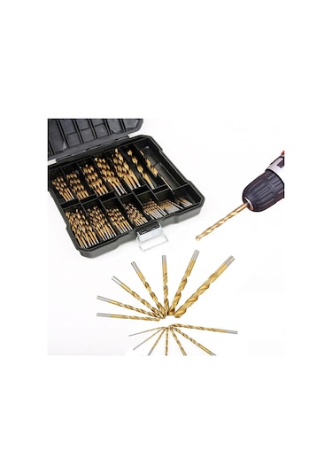 Vkemall Delmek 99 Parça Düz Şaftlı Büküm Matkap Seti Yüksek Hızlı Çelik Ti Kaplama Ma