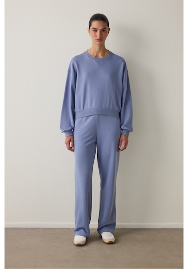 Penti İndigo Curvy Edge Bisiklet Yaka Oversize Crop Sweatshirt