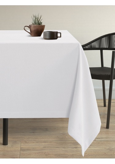 Kadife Dokulu Kar Beyazı Dertsiz Masa Örtüsü Kar Beyazı