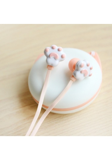 Yaratıcı Kedi Pençesi Kulak İçi Kulaklıklar Sevimli Kız Kulaklıkları Güzel Saklama Kutusu Öğrenci Çizgi Film Kulaklıkları Pembe -