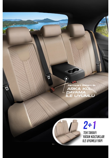 Bej - Bej Panda Monte Carlo Serisi Velor Kadife Kumaş Oto Koltuk Kılıfı - Tam Set