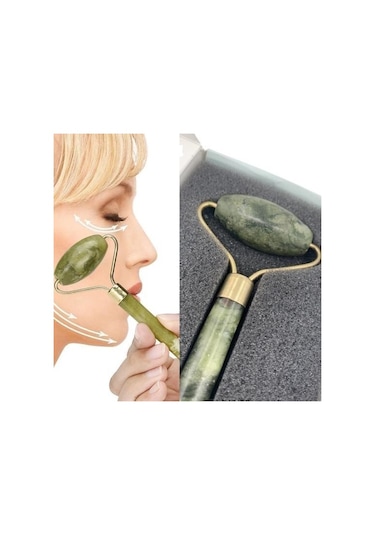 9043846271952 - Buffer Özel Süngerli Kutusunda Kırılmaz Çift Taraflı 2li Cilt Yüz Masaj Aleti Jade Roller Yeşim Taş