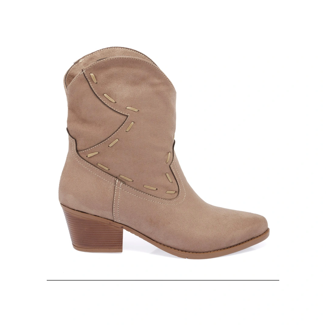 Gdt Ayakkabı Vizon Renk Süet Kalın Topuk Kadın Kovboy Bot Vizon