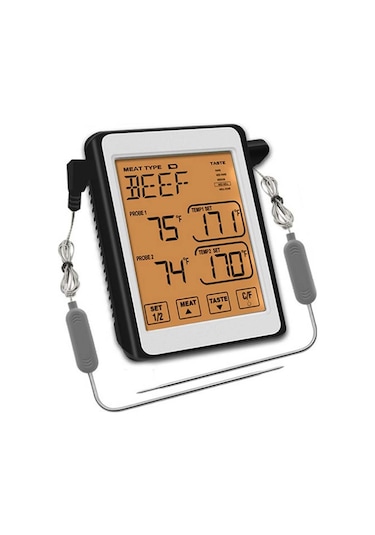 Sones Ch-212 Çift Prob Renkli Ekran Akıllı Alarm Izgara Mutfak Termometresi, Renk: Turuncu Arka Aydınlatma