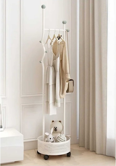 Ayaklı Siyah Konfeksiyon Askısı Metal Elbise Askılığı Sepetli Askılık Tekerlekli 175 Cm 6005 Siyah