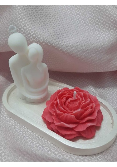 Sarılan Çift & Şakayık Mum & Sunum Tabağı