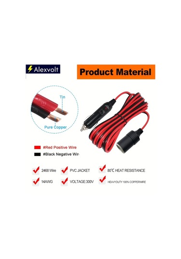 Xuweiwei 3.9m 13ft 14awg 15a Araç Şarj Kablosu Led Işıklı Erkek Dişi Sigara Çakmaklı Adaptör Hava Kompresörü Soğutucu