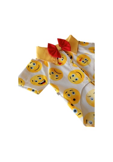 Gobo Emoji Desenli Kırmızı Papyonlu Beyaz Kedi Köpek Kıyafeti Elbisesi