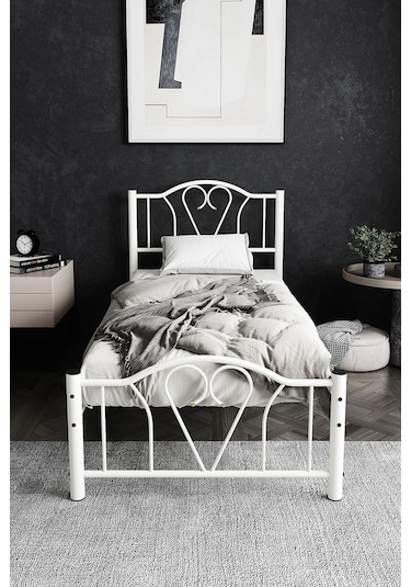 Argimo Orkide Tek Kişilik Ferforje Beyaz Metal Karyola 90x190