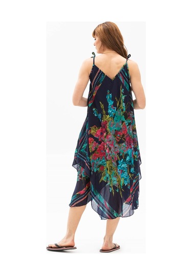 Askılı Vual Afrodit Midi Boy Elbise Lacivert 6076