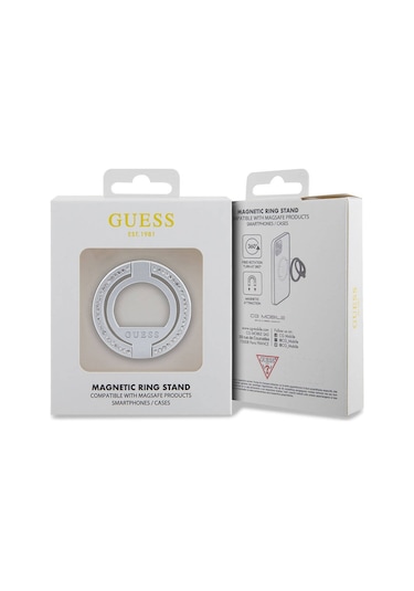 Telefon Arkası Stand Guess Lisanslı Magsafe Şarj Özellikli Taşlı Yüzüklü Magnetik Stand