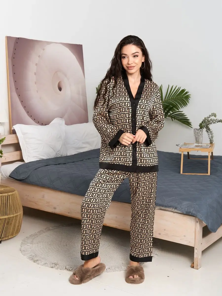 Uutnaa Pizama İpek Ev Pijaması Takımı Pantolon Ve Üstlü 158392610 Altın Rengi