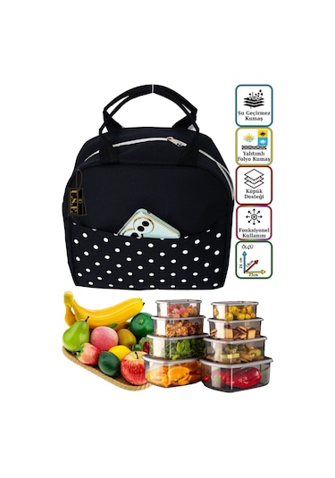 Anne Bebek Çocuk İçin Isı Yalıtımlı Termal Termoslu Yemek, Mama, Beslenme, Gıda Çantası Siyah - Beyaz