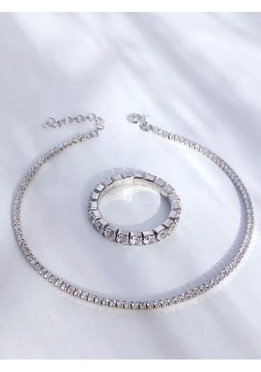 Gümüş Su Yolu Love Tasarım Bileklik Ayarlı Yüzük Kadın Set