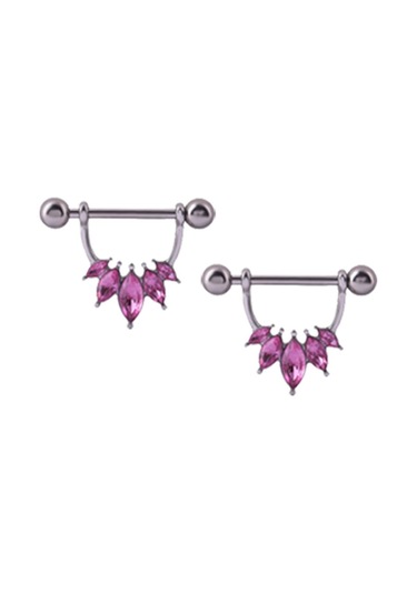 Suntek 1 Çift Yarım Daire Pembe Kristal Çiçek Meme Halkası Pembe