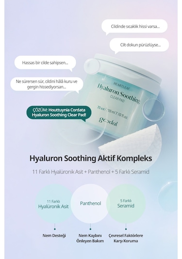 Hassas Ciltlere Nemlendirici Tonik Ped Goodal Houttuynia Cordata Hyaluron Soothing Clear Pad