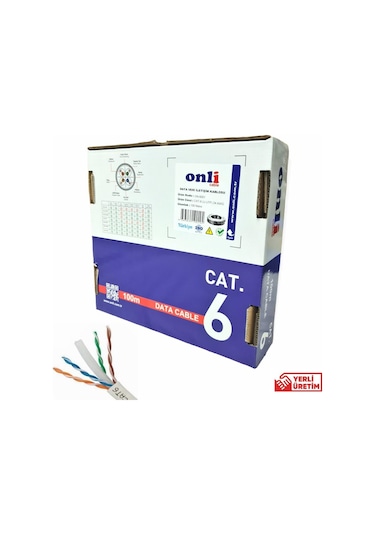 Onli 24AWG UTP CAT6 Network Kablosu Gri 100Mt Yerli Üretim