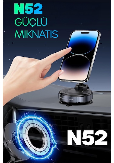 2li Magnetpro 360 Ayarlanabilir Araç İçi Masa Üstü Vakumlu Mıknatıslı Magsafe Telefon Tutucu Siyah Siyah