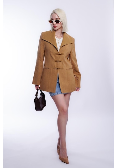 Madmext Hardal Bağlama Detaylı Blazer Kadın Ceket Mg2482 Hardal