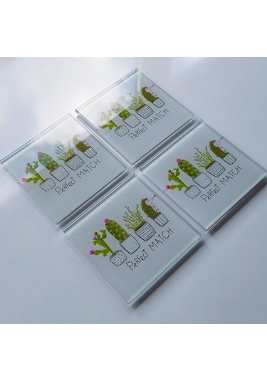 Decorita Cam Bardak Altlığı Perfect Match 4'lü Takım 10 x 10 CM Çok Renkli