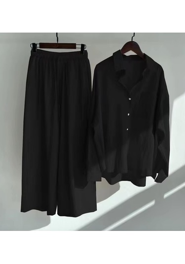 Pamuk-Keten Görünümlü Takım Siyah