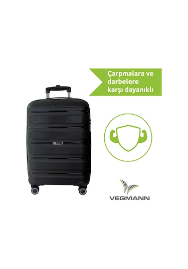 Vegmann Polipropilen Pp Atlas Siyah Büyük Boy Valiz Siyah
